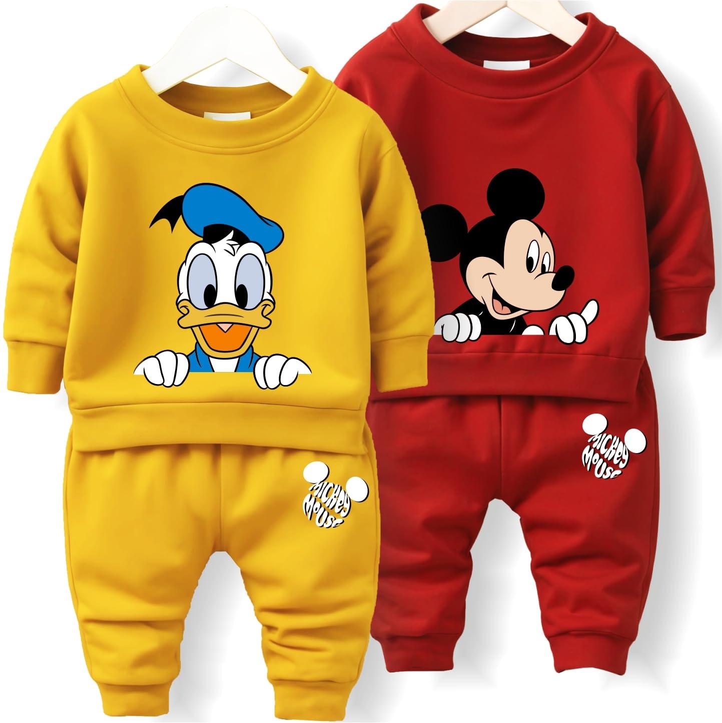 minicult cotton Kids Coords Full Sleeve Tshirt and pant set with Mickey & Donald print (Donald b6)(Pack of 2)(12-18 MTS)