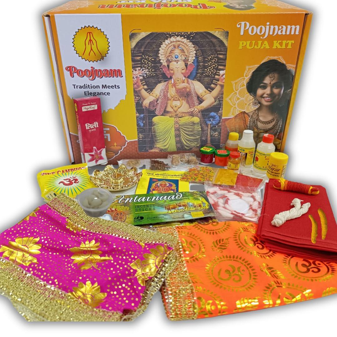 Poojnam Ganesh Chaturthi Puja Samagri Kit – Traditional Worship Essentials with 25 Sacred Items | Ready-to-Use Ganpati Puja Set for Home Rituals
