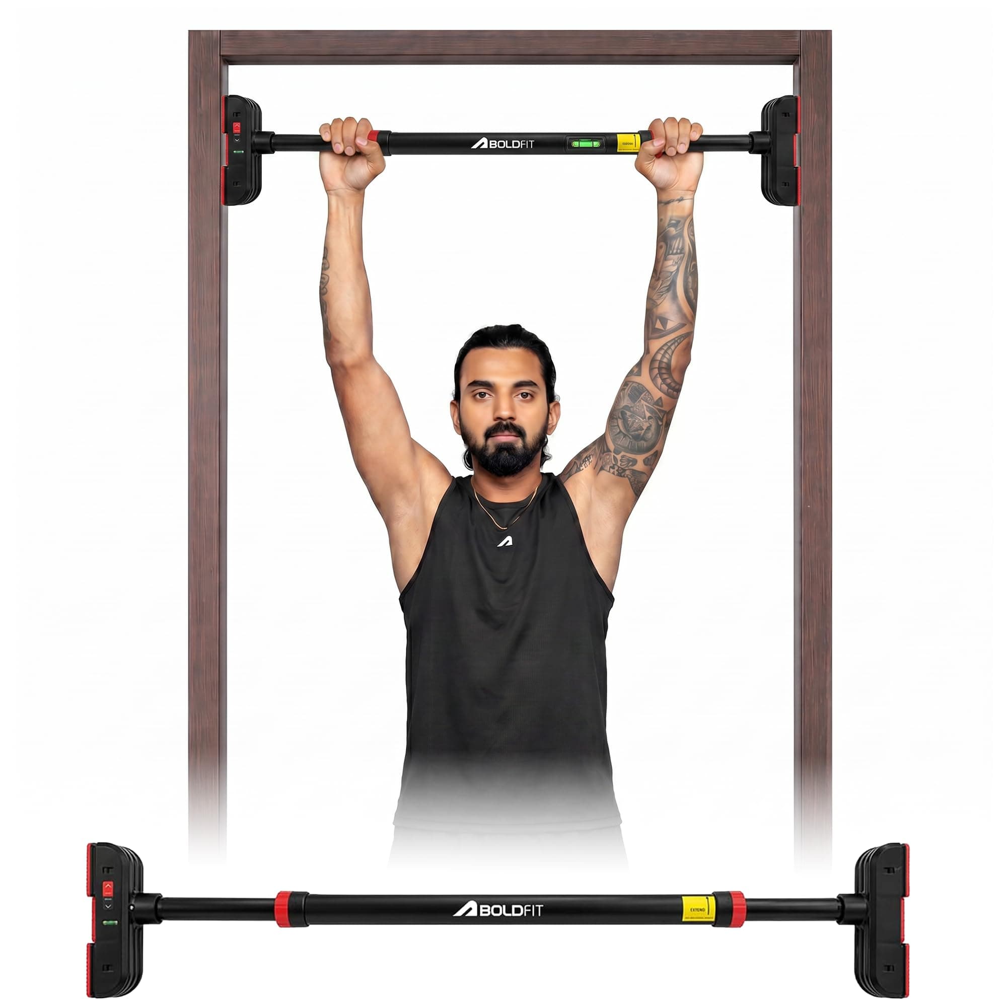 Boldfit Pull Up Bar Door for Home Workout (Upto 300Kg) - Gym Equipment for Home Workout | Adjustable Door Way Chin Up Bar for Home Workout for Kids & Adults | PullUp Bar for Men & Women | Anti-Skid Grip (72-115 CM)