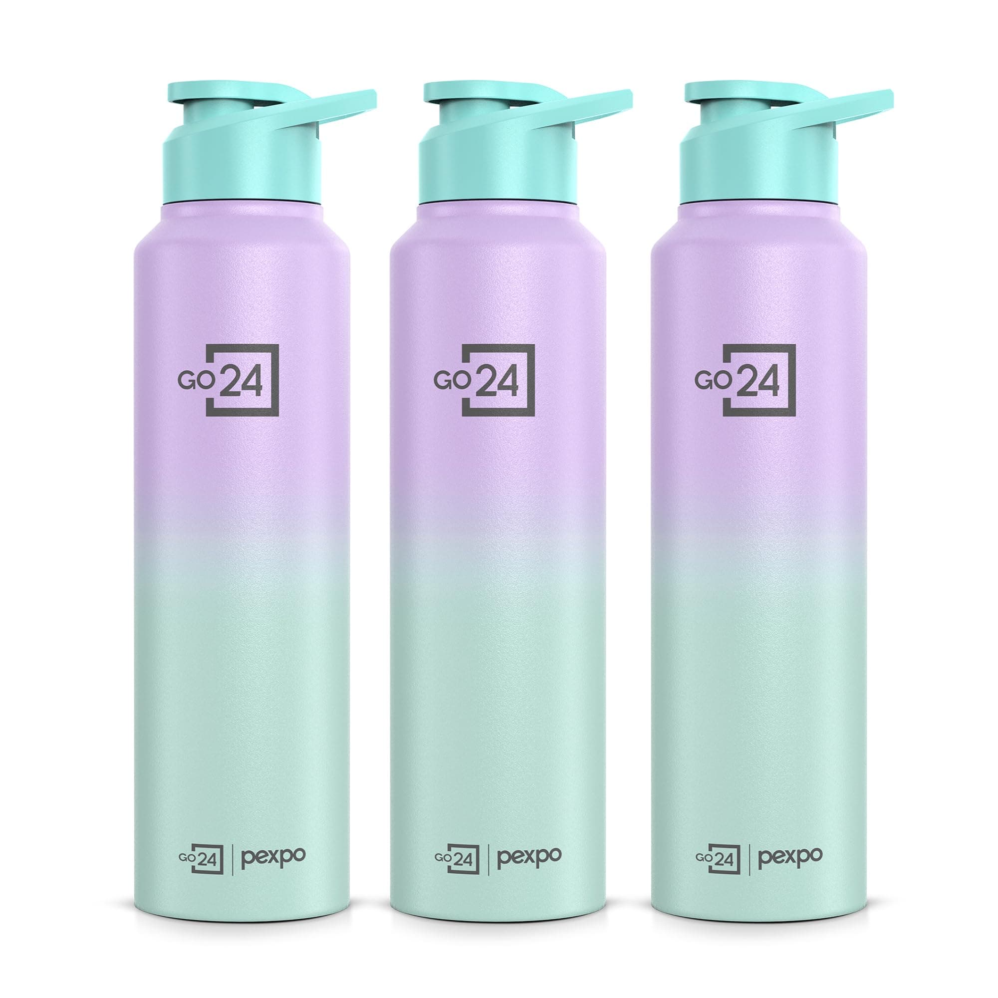 Go24 pexpo Water Bottle 1 ltr Stainless Steel Sports/Fridge Bottle with Sipper Cap (Pack of 3)| 1-Year Warranty | Single Wall| For Home, Office, Gym, Travelling | Craft Pro 950ml | Green-Purple Ombre