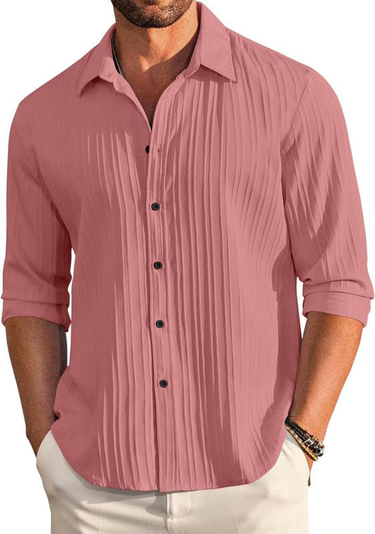 DEELMO Men's Casual Button Down Shirts Long Sleeve Linen Shirt Fashion Textured Beach Summer Shirt Black (in, Alpha, 3XL, Regular, GAJARI)
