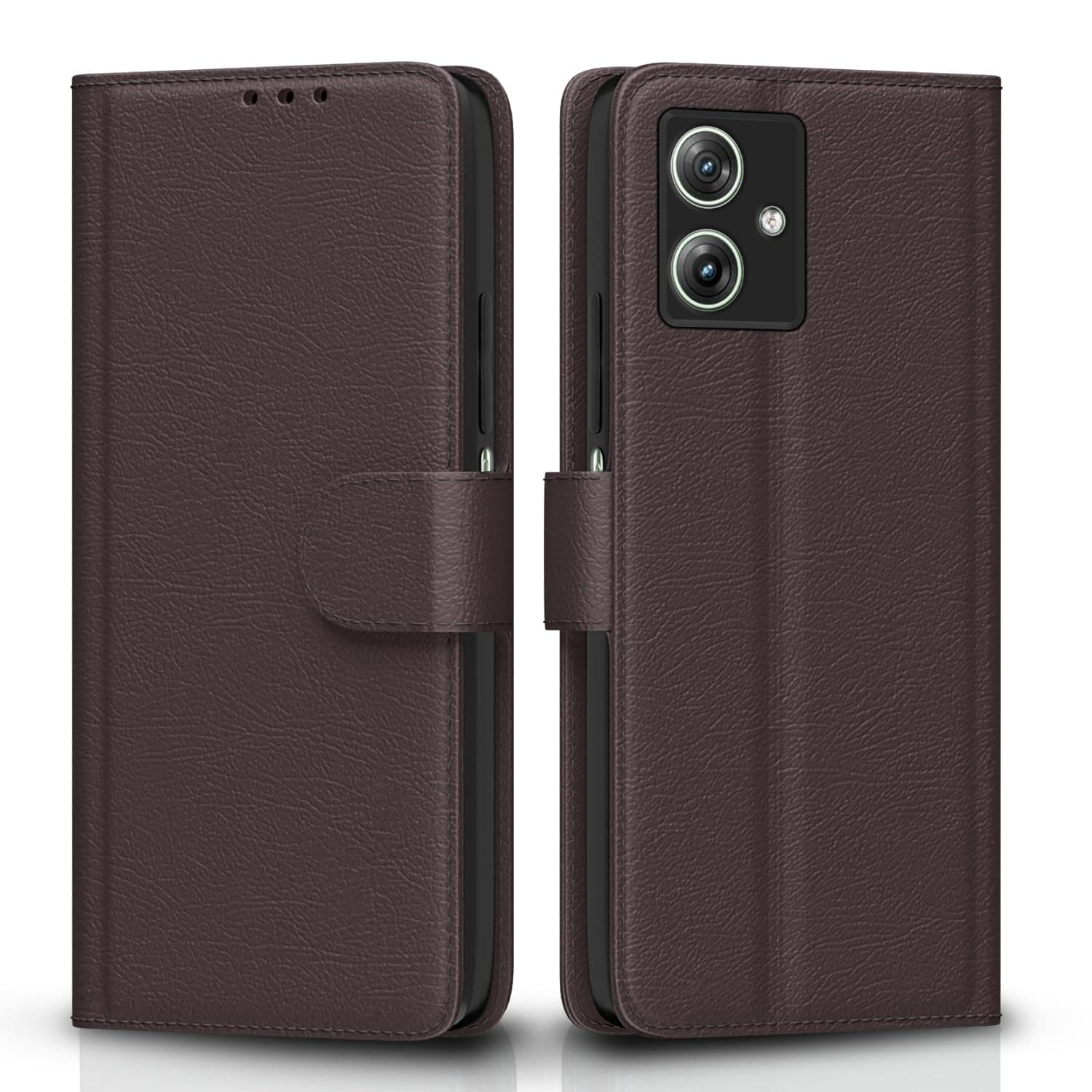 Pikkme Flip Cover Leather Finish | Inside TPU with Card Pockets | Wallet Stand and Shock Proof | Complete Protection Flip Case for Moto G54 5G / G64 5G(Coffee)