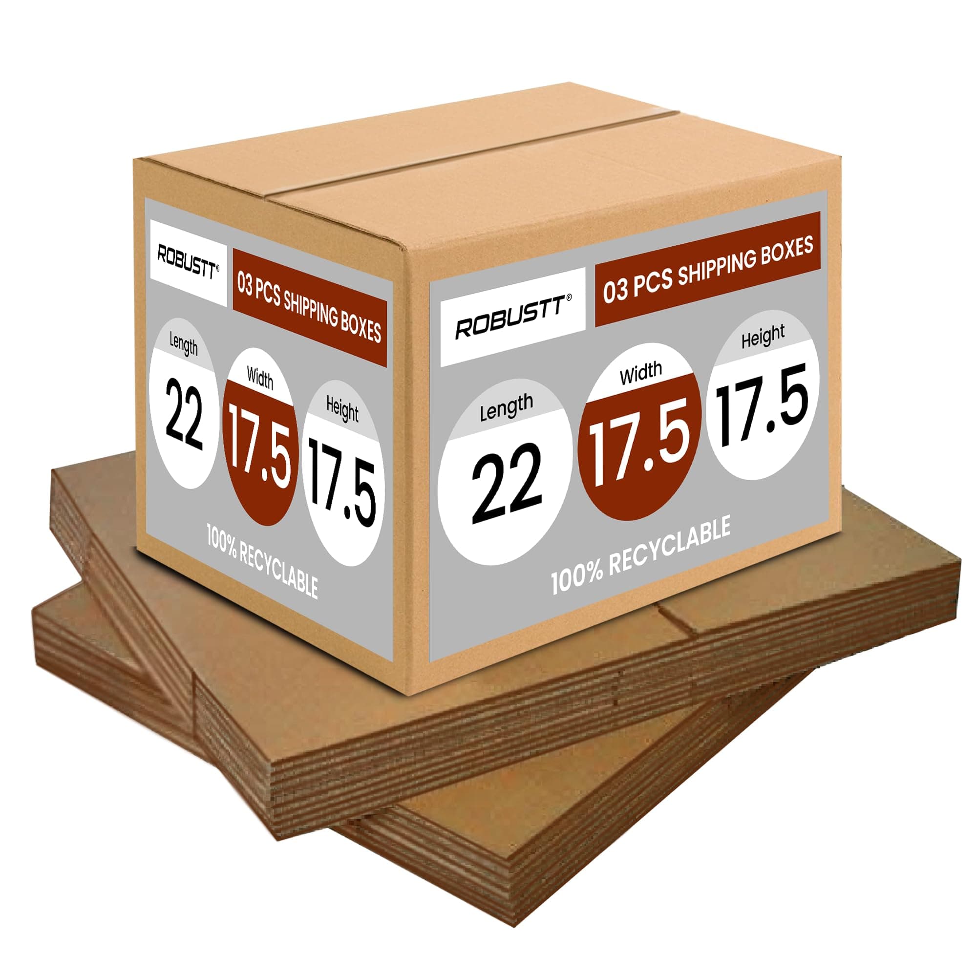 Robustt 5 Ply 22"X17.5"X17.5" Cardboard Boxes for Packaging (Pack of 3) | Brown Corrugated Box for Packing | Shipping | Home Shifting | Parcel | Courier Packing box | Large Carton Box