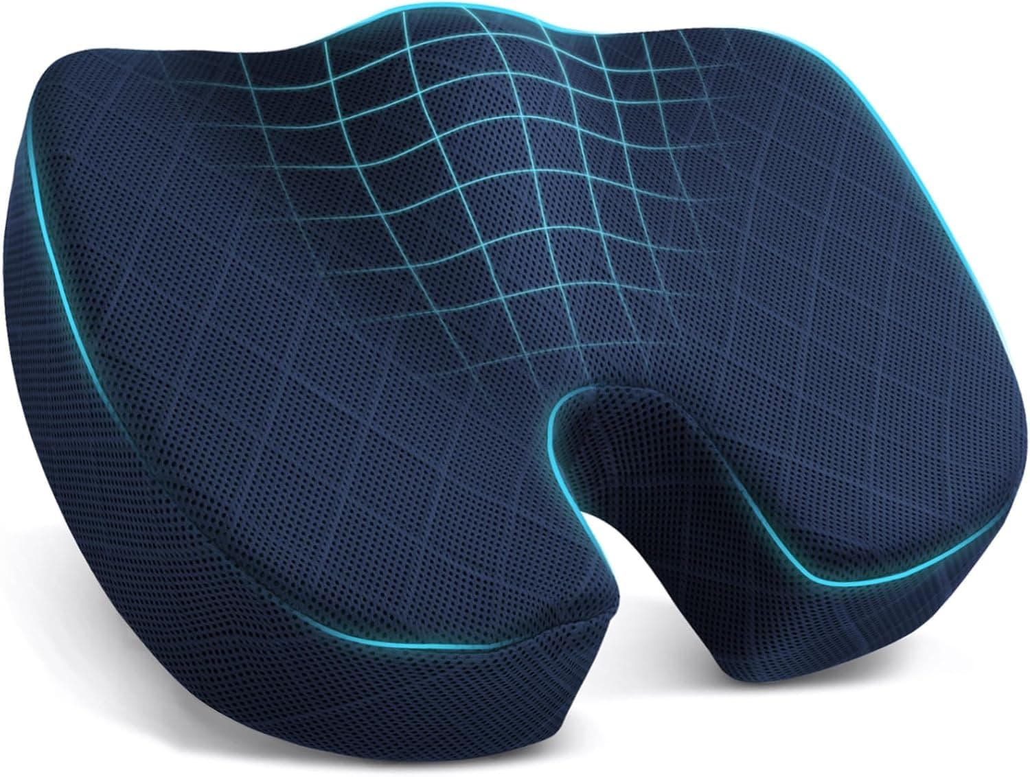 Voltonix Seat Cushion for Office Chair Memory Foam Non-Slip Cushion Back, Relief Chair Pad, Butt Pillow for Office Chair, Car, Computer Desk (Blue, Seat Cusion)