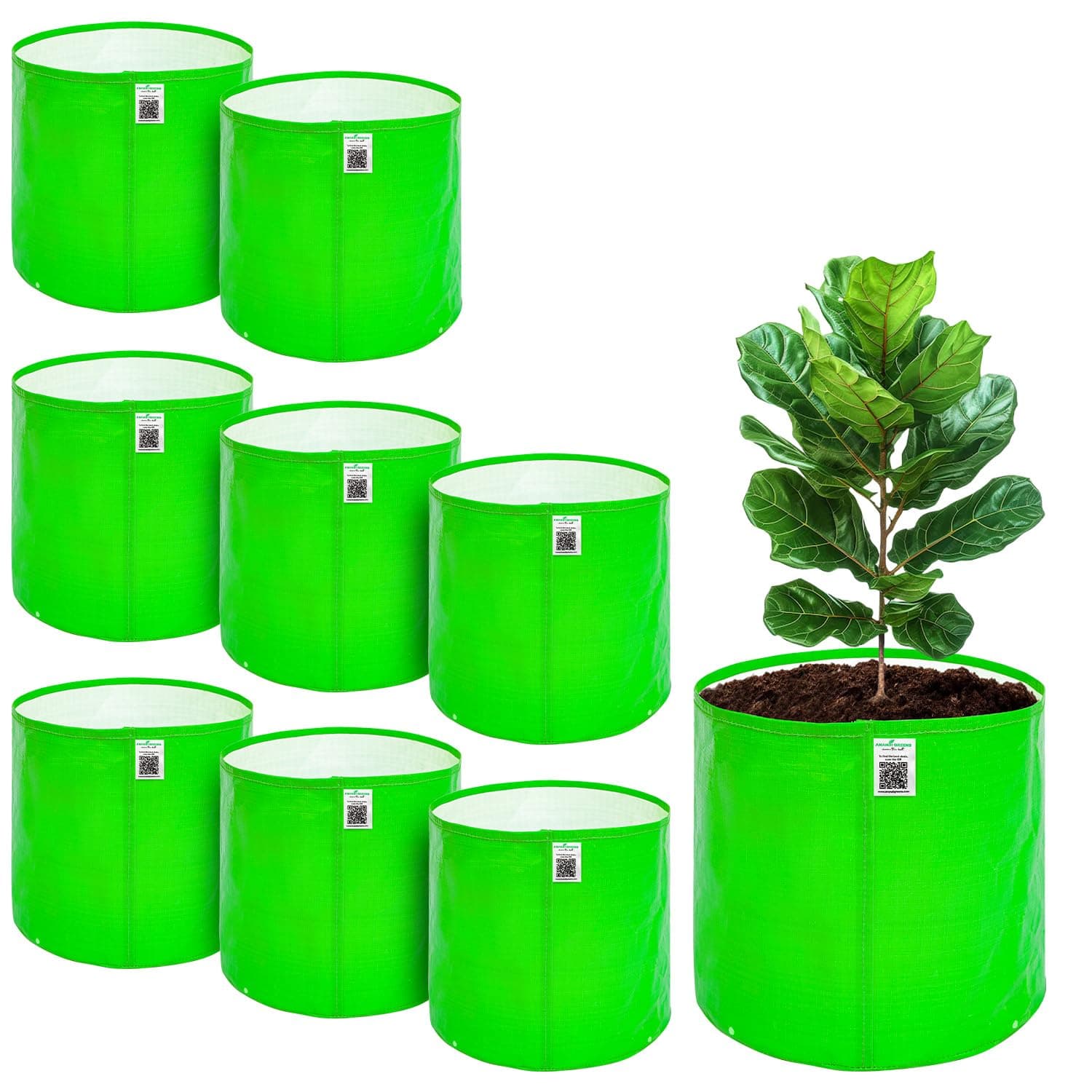 Anandi Green's HDPE Uv Protected 260 GSM Round Green Colour Plants Grow Bags Suitable for Terrace and Vegetable Gardening Size 15x15 Pack of 9 Grow Bag