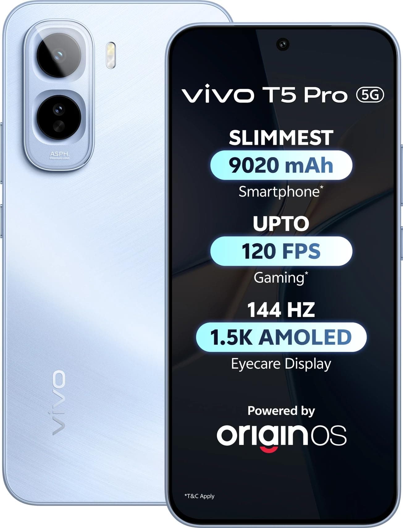 vivo T5 Pro 5G (Glacier Blue, 8GB RAM, 256GB Storage) | 50MP Camera | 6.83" FHD+ AMOLED Display | Snapdragon 7s Gen 4 | 9020mAh Battery