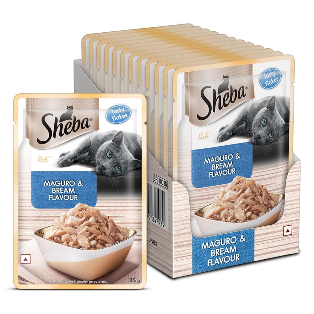Sheba Rich Premium Adult (1+ Years) Wet Cat Food, Maguro & Bream Flavour, 35 g Pouch (Pack of 12), High-moisture wet food for healthy hydration