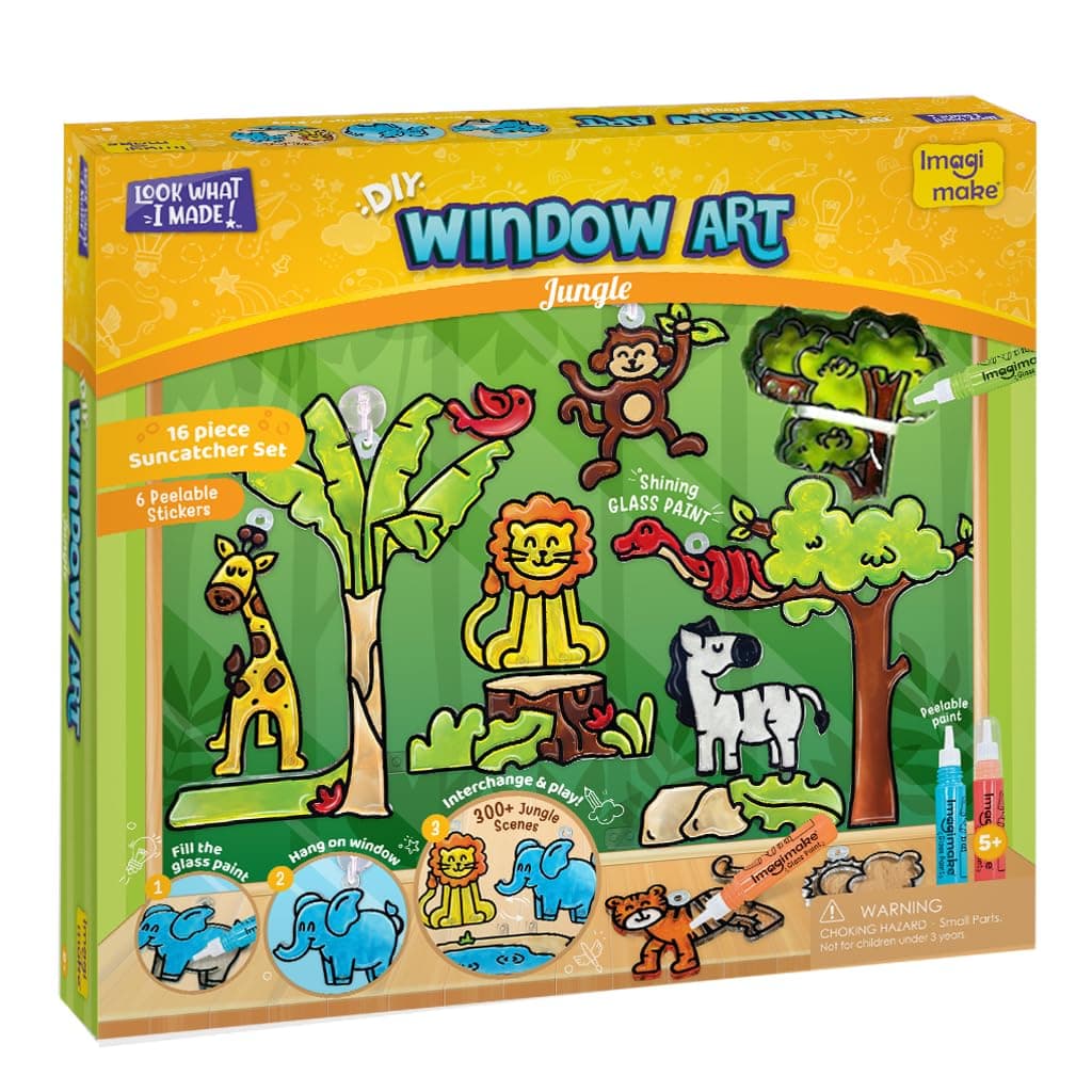 Imagimake Window Art Jungle | Glass Painting Kit for Kids Age 5+