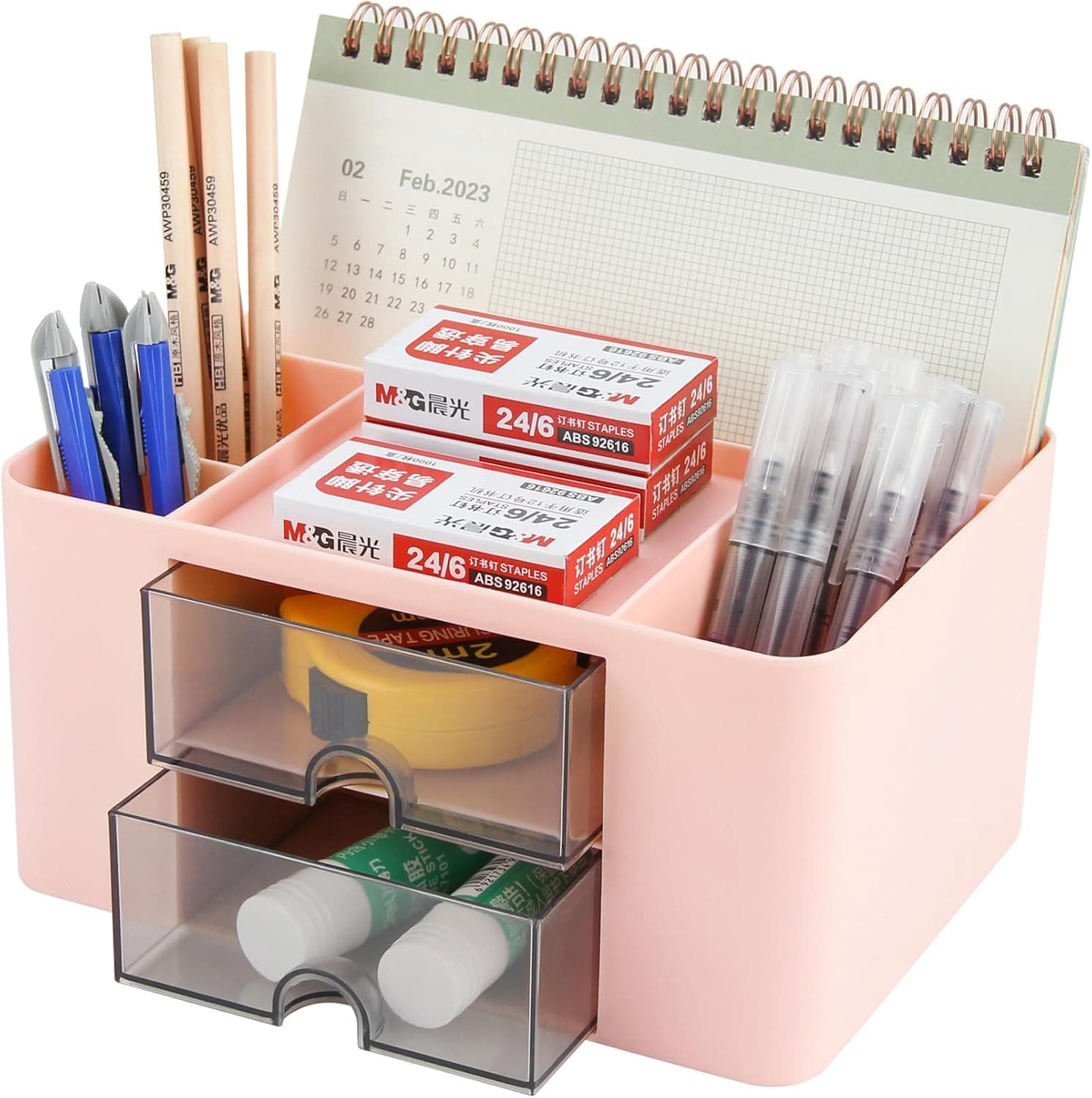 Shuttle Art Desk Organiser | ABS Plastic Table Organiser with 5 Compartments & 2 Drawers | Multifunctional Pen Stand for Table & Stationery Storage for Office, Home & Study Desk (Blue)