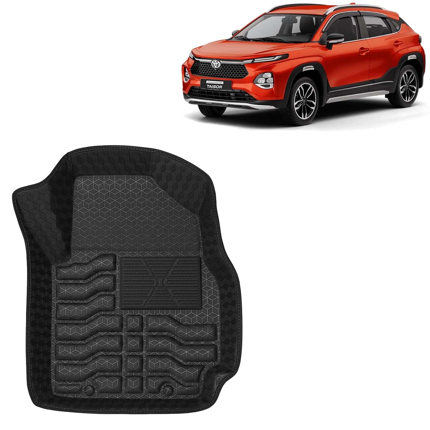 Kingsway Accessories Premium 4.5D Car Floor Mats Only Compatible with Toyota Taisor (Year 2024 Onwards) All Model, Set 3 Pcs, 100% Waterproof Tray Shape PVC Foot Mats | Black | 1 Year Warranty