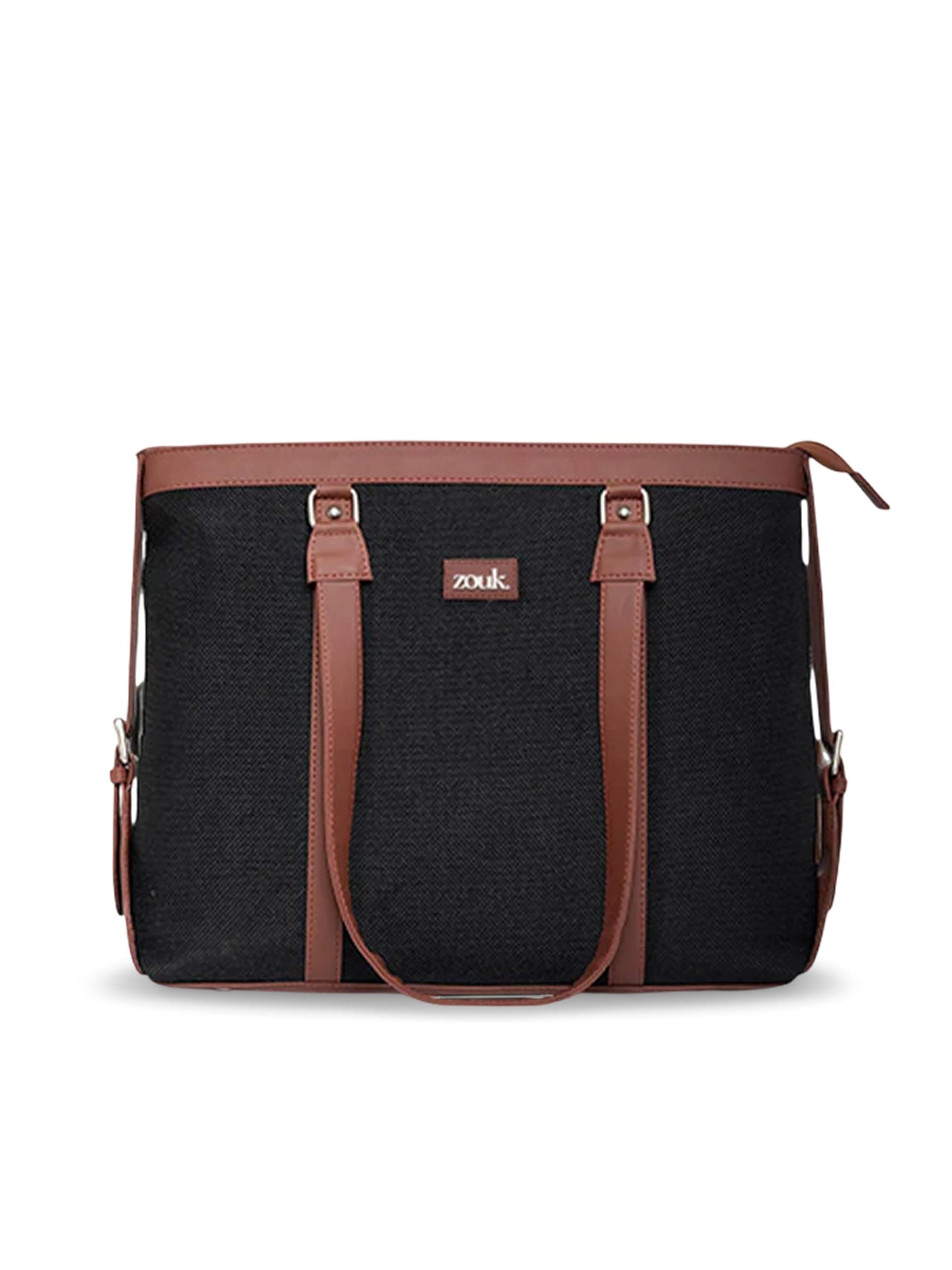 ZOUK Black Solid Handmade Vegan Leather Women's Office Bag for 15.6 inch Laptop - Jet Black