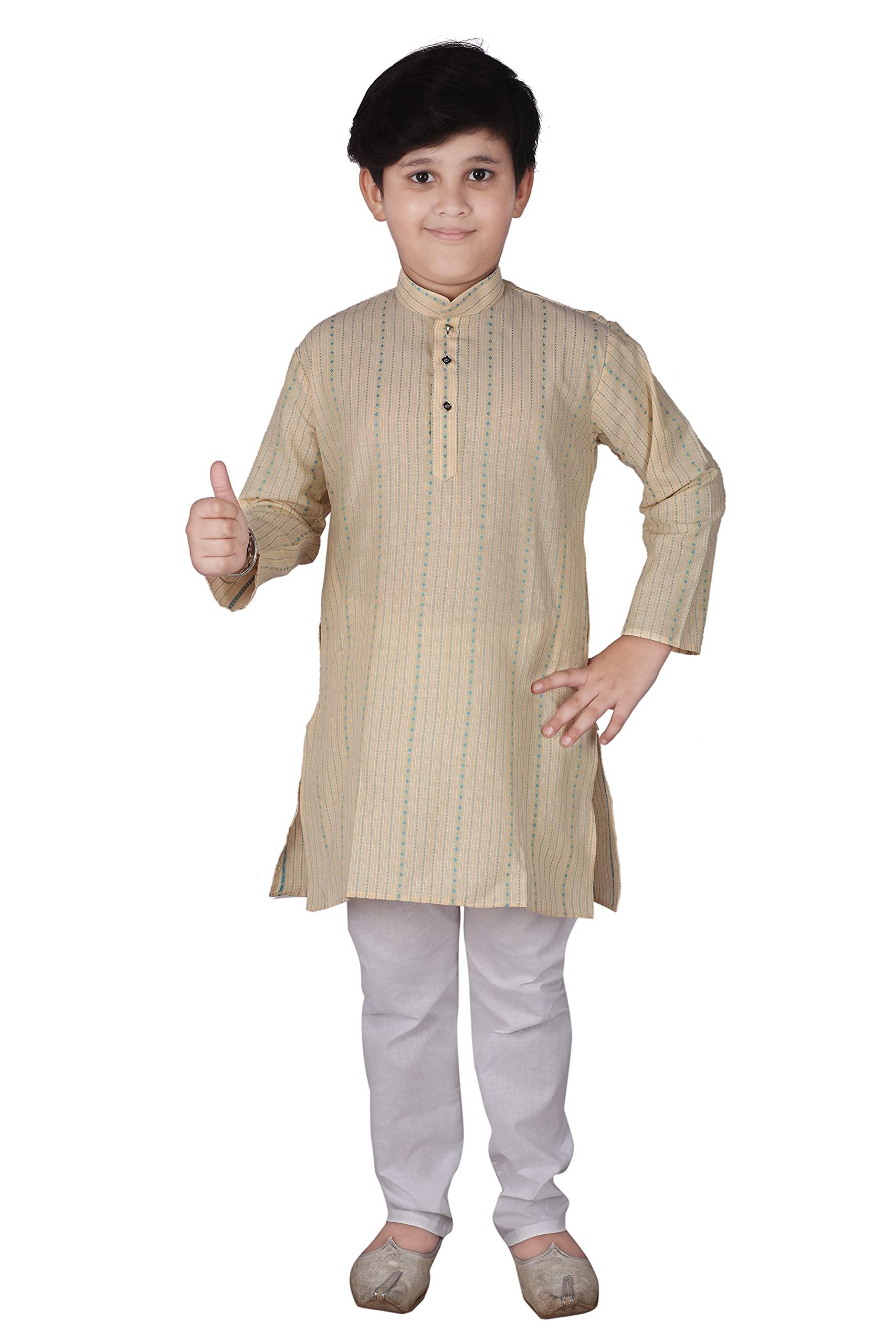 Pro-Ethic Style Developer Cotton Kids Striped Kurta Pyjama For Boys | Kurta Paijama Set, (S-145) (Beige, 3-4 Years)