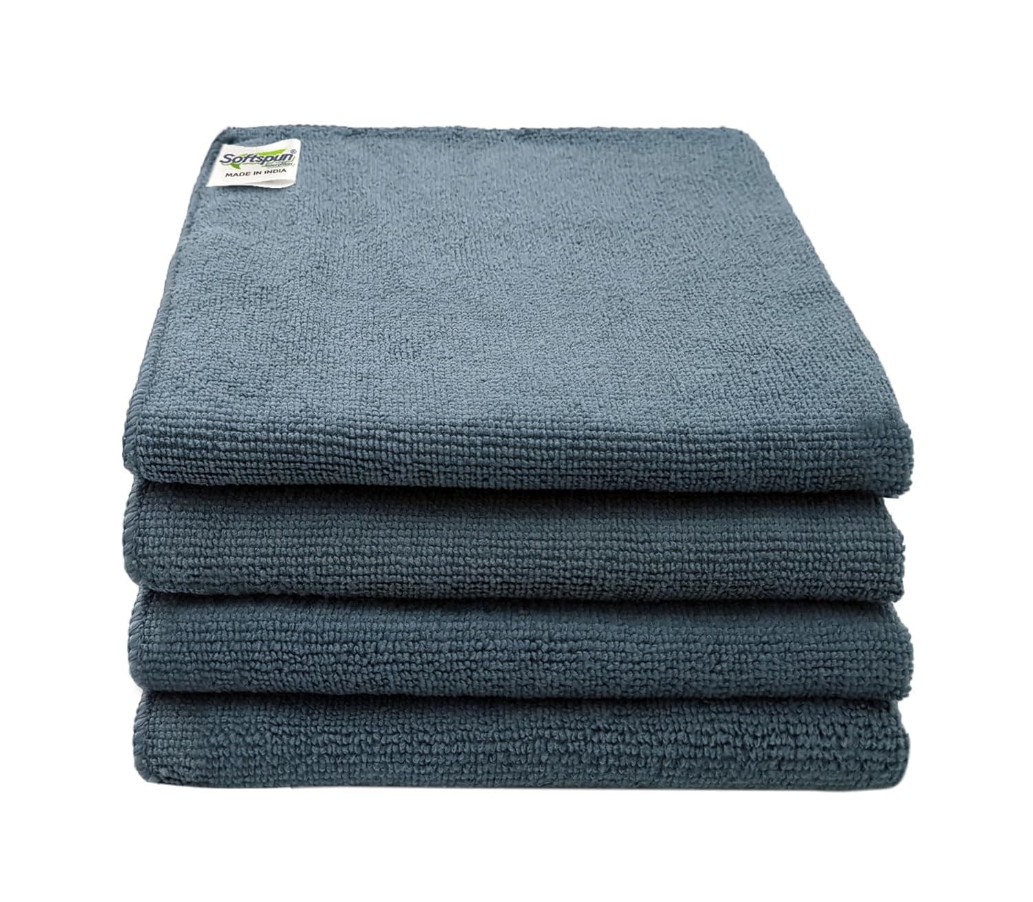 SOFTSPUN Microfiber Cleaning Cloths, 4pcs 40x40cms 220GSM Grey! Highly Absorbent, Lint and Streak Free, Multi -Purpose Wash Cloth for Kitchen, Window, Stainless Steel, Silverware.…