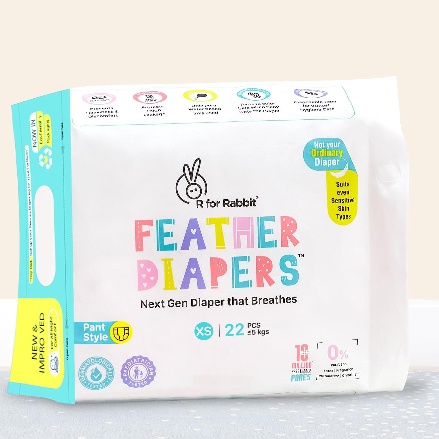 R for Rabbit Pant Style Feather Diaper XS Newborn (NB) Size for Baby 0 to 5 kgs 22 Units (22 Count, Pack Of 1)