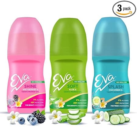 Eva Underarm Roll On Deodorant| No Alcohol No Aluminium| Chemical Free| For Fresh,Bright & Smooth Underarms(Wild Berries,Aloe & Cucumber)| For Women(25Ml Pack of 3)