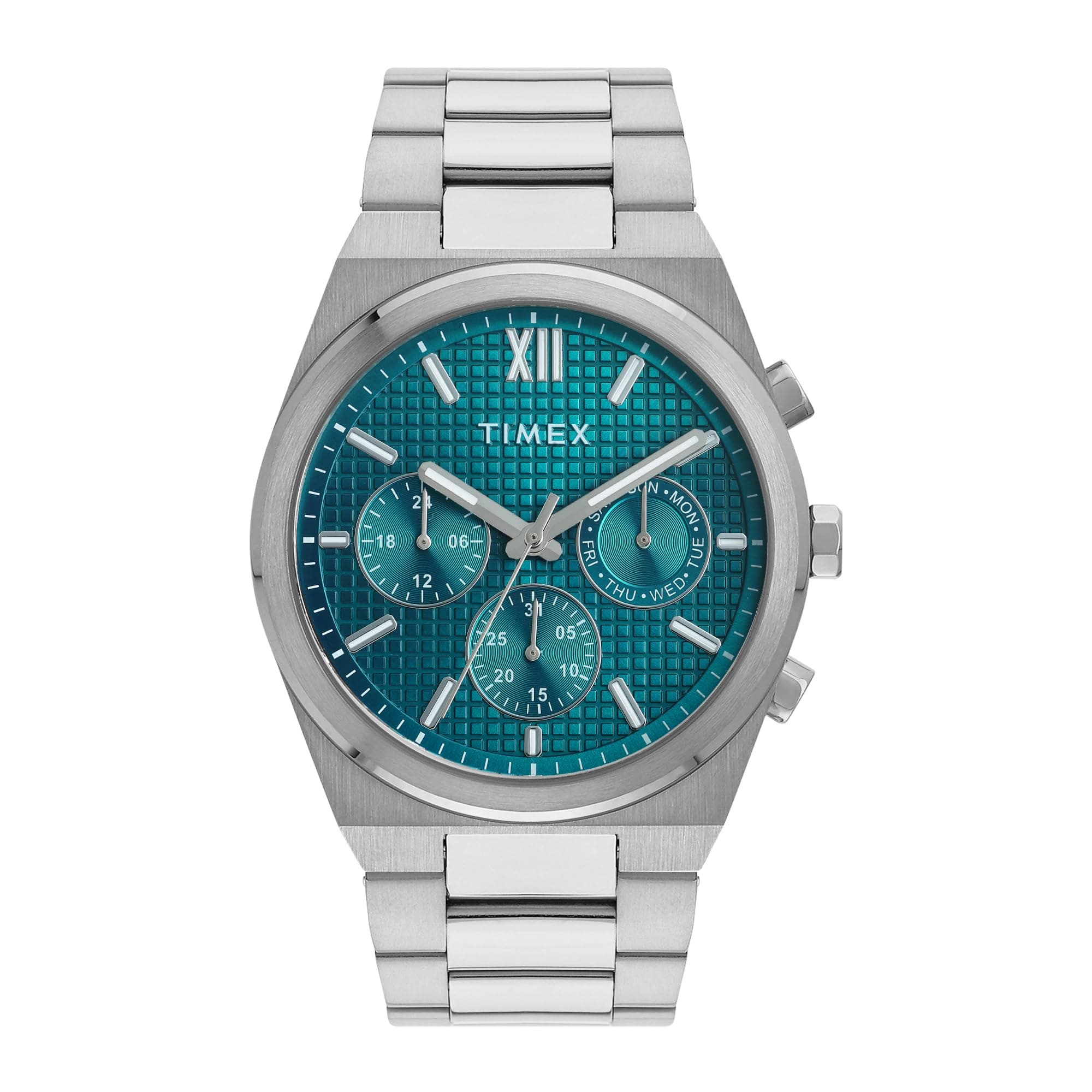 TIMEX Analog Watch for Men with Teal Dial & Silver Stainless Steel Bracelet Band - Water Resistant Men's Wrist Watches -TWEG297SMU04