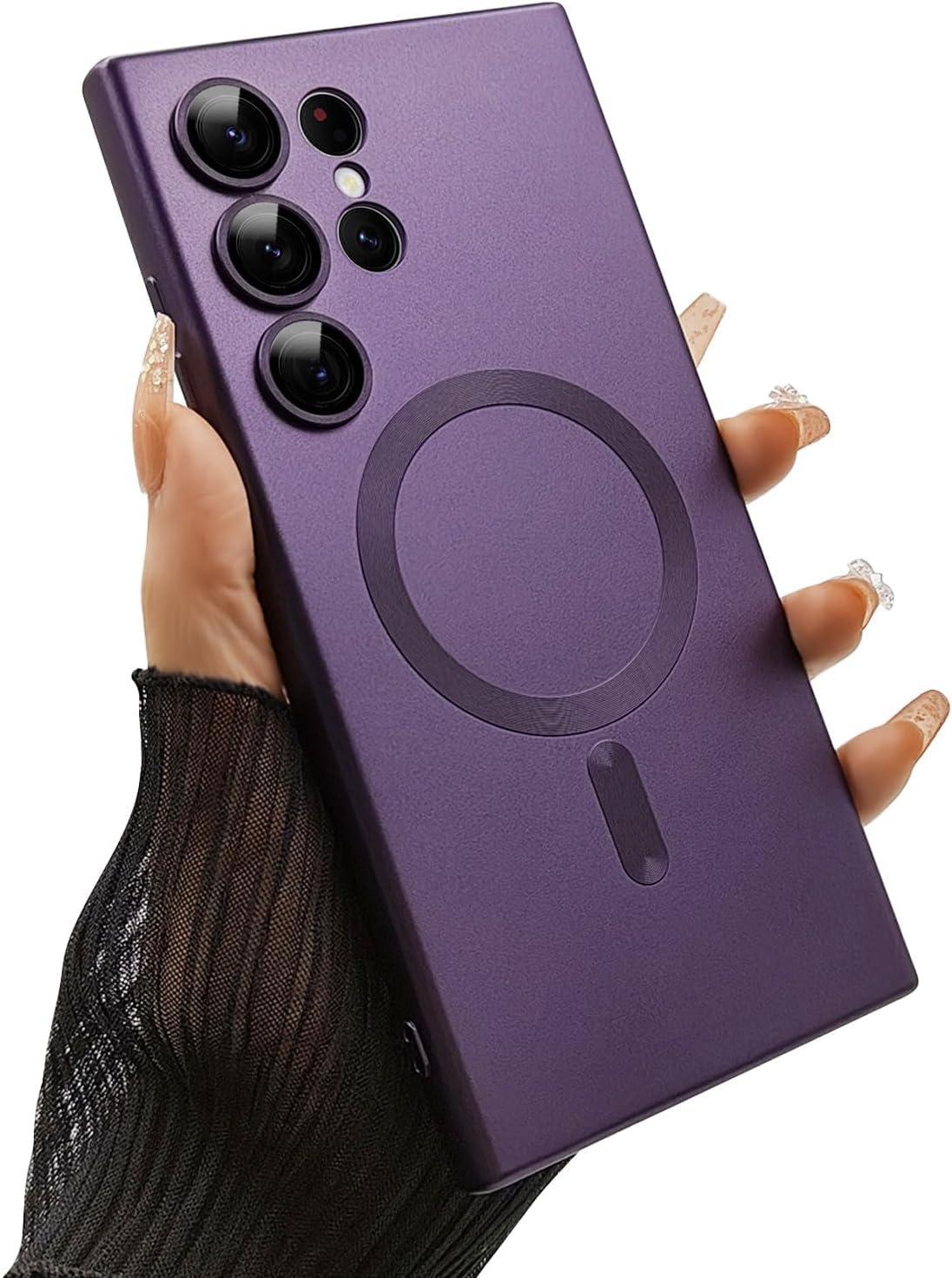 keeshar MagPro Metallic Finish Case for Samsung Galaxy S24 Ultra 5G | MagSafe Compatible Magnetic Cover, Matte Luxury Metallic, Shockproof TPU, Camera Lens Guard, Wireless Charging Compatible | Purple