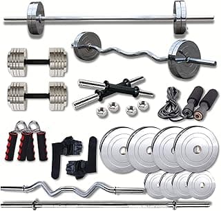 HASHTAG FITNESS 30kg Steel Home Gym Set & Gym Equipment Set for Home Workout & Adjustable Dumbbells Set