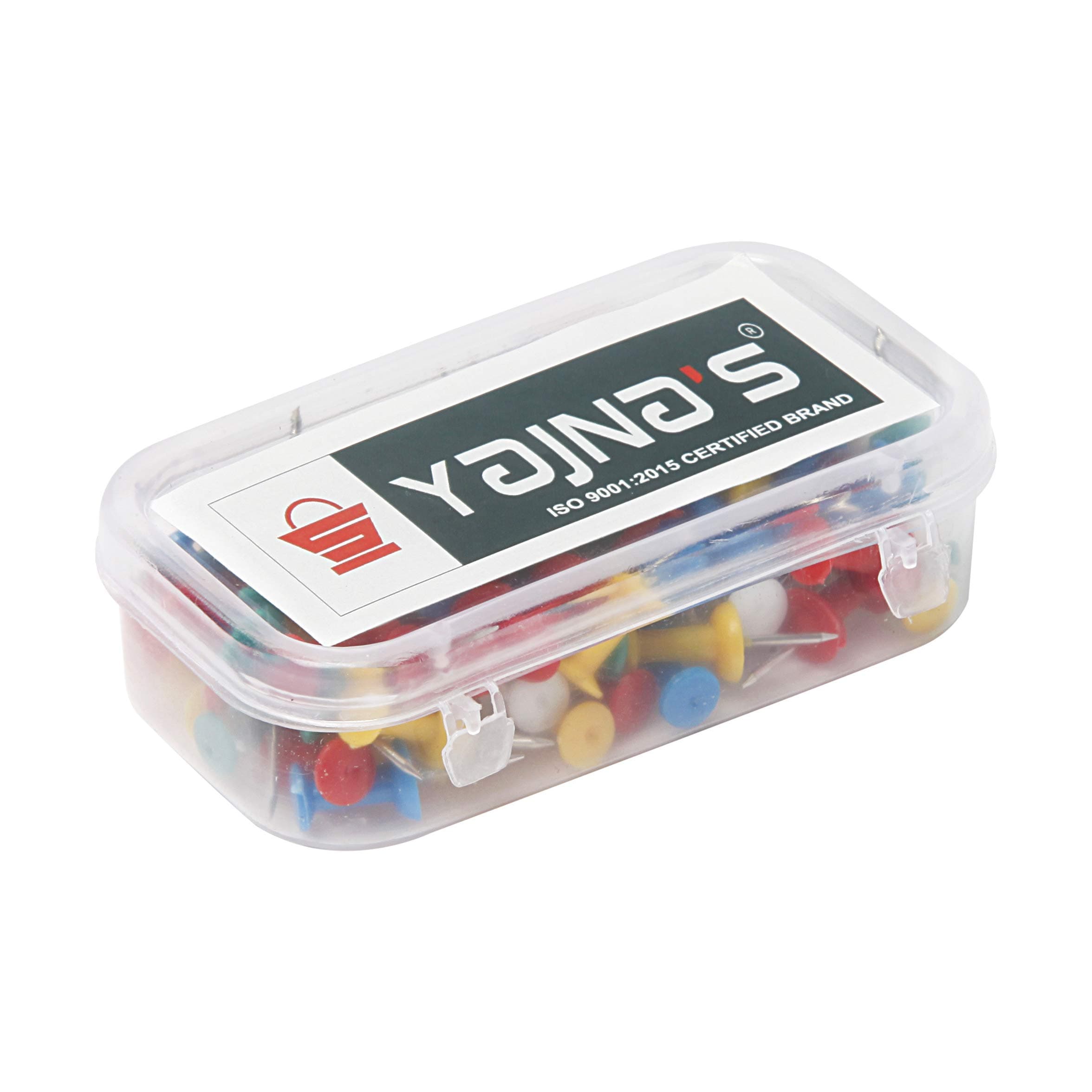 YAJNAS® 100 Pieces Transparent Multicolor Push Pins/Thumb/Tracks Pins & Gem Pins for Notice Boards, Soft Boards, Bulletin Boards, Display Boards—Ideal for Office, Home, School, Shop, Craft Work