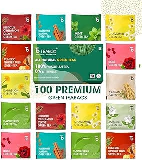 Teabox Wellness Green Tea Sampler Pack - 100 Assorted Tea Bags, 10 Flavors × 10 Each | Whole Leaf, 0% Bitterness | Green Tea Variety Pack for Every Mood