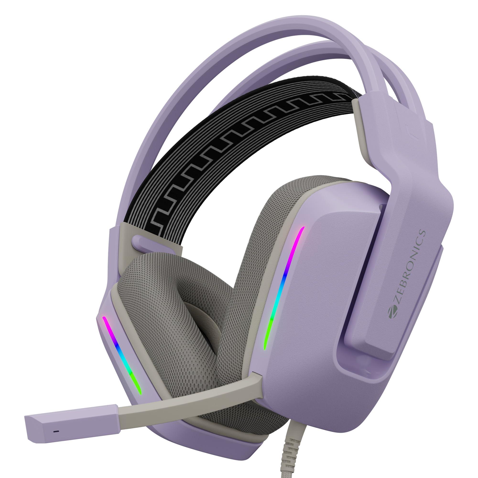 ZEBRONICS Havoc Premium Gaming Over Ear Wired Headphone with Dolby Atmos Subscription, 50mm Neodymium Drivers, Extra Soft Ear Cushion, Suspension Headband,Braided Cable (Purple)