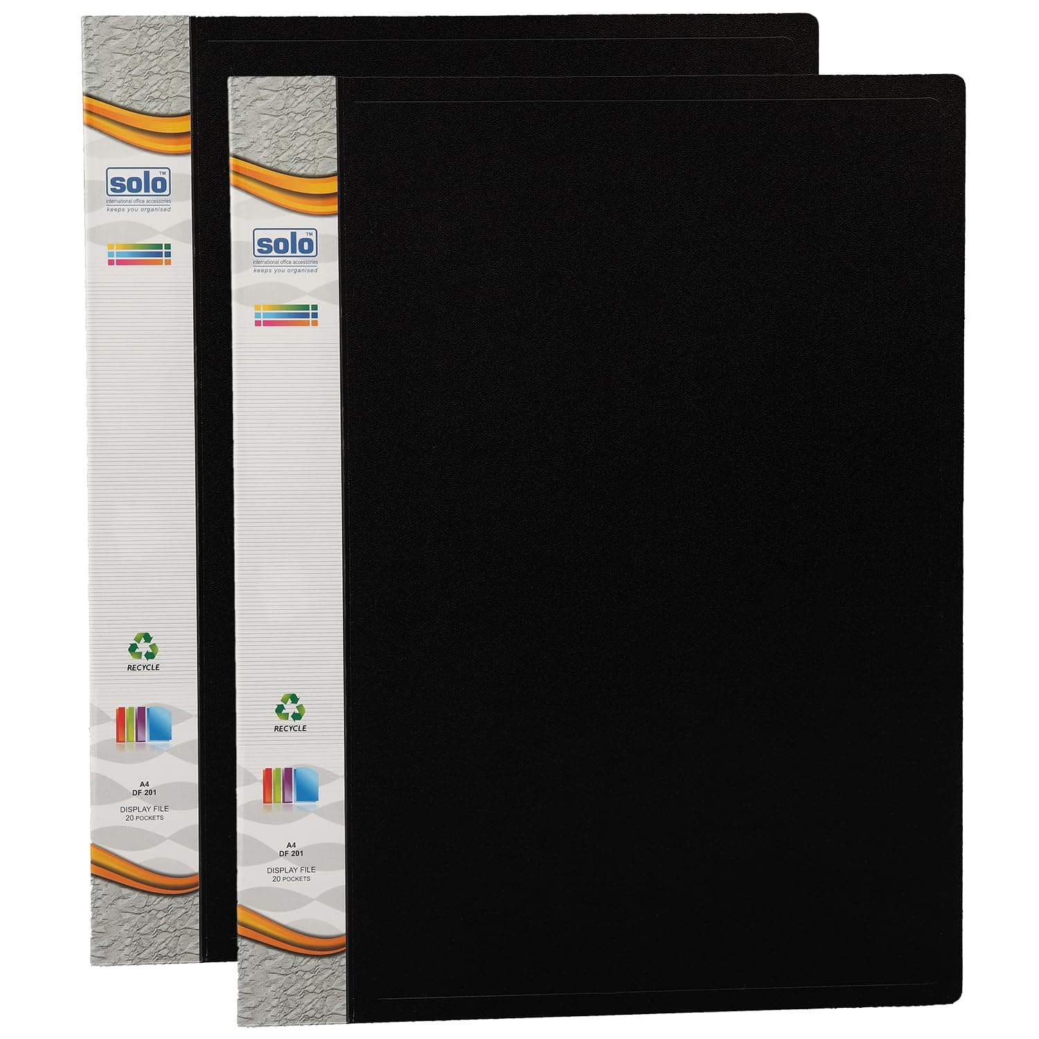 Solo Display File, Presentation Folder with Clear Document Sleeve, Professional Display Portfolio (Black, Pack of 2)