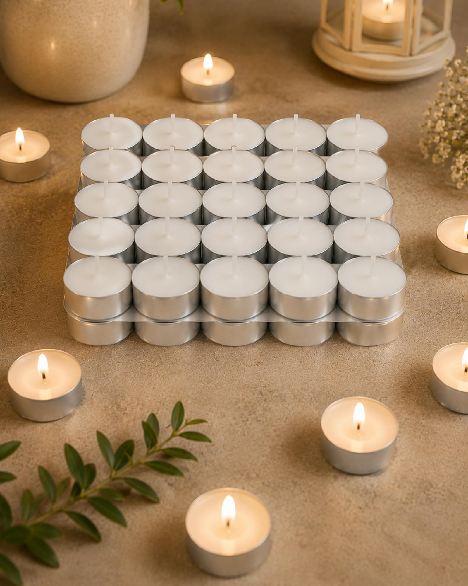Homesake® Tea Light Candles Pack of 50, Unscented Long Burning Smokeless White Wax Candles for Diwali Decoration, Home Décor, Candle Holders, Spa, Meditation & Romantic Lighting
