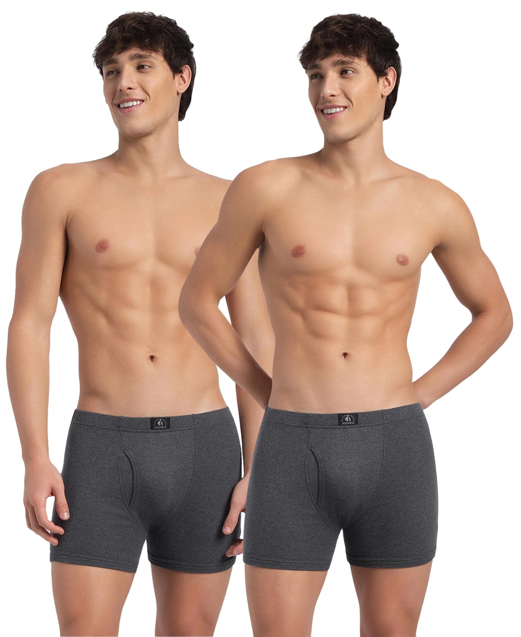 Jockey Men's Super Combed Cotton rib fabric Boxer Briefs with Front Fly, Ultrasoft and Durable concealed waistband (Pack of 2) 8008_Charcoal Melange_L