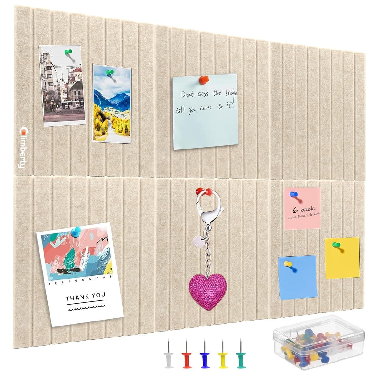 Climberty® 6Pcs Felt Board Bulletin Board, 30x30cm Self-Adhesive Wall Panel Item Highlight: 50 Pushpins Included, Message Board for Notes, Photos and Schedules (Beige)