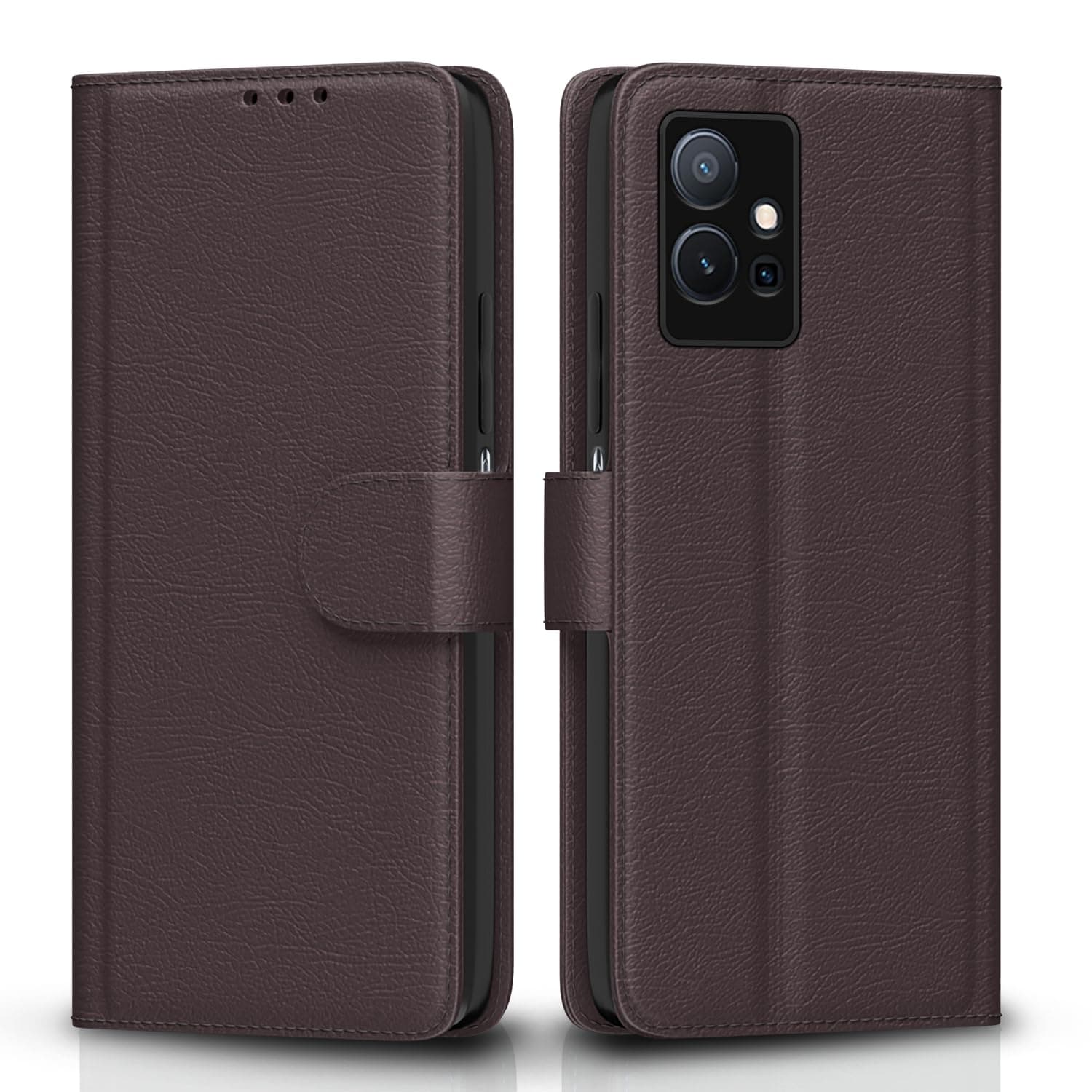 Pikkme Flip Cover for Vivo T1 5G / Vivo Y75 5G / IQOO Z6 5G | Leather Finish | Shockproof with Card Pockets & Wallet Stand | Ultimate Protection Case(Coffee)