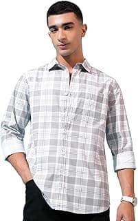 Highlander Men's Cotton Slim Fit Checks Shirt | Full Sleeves | Regular Collar | Casual Shirts for Men