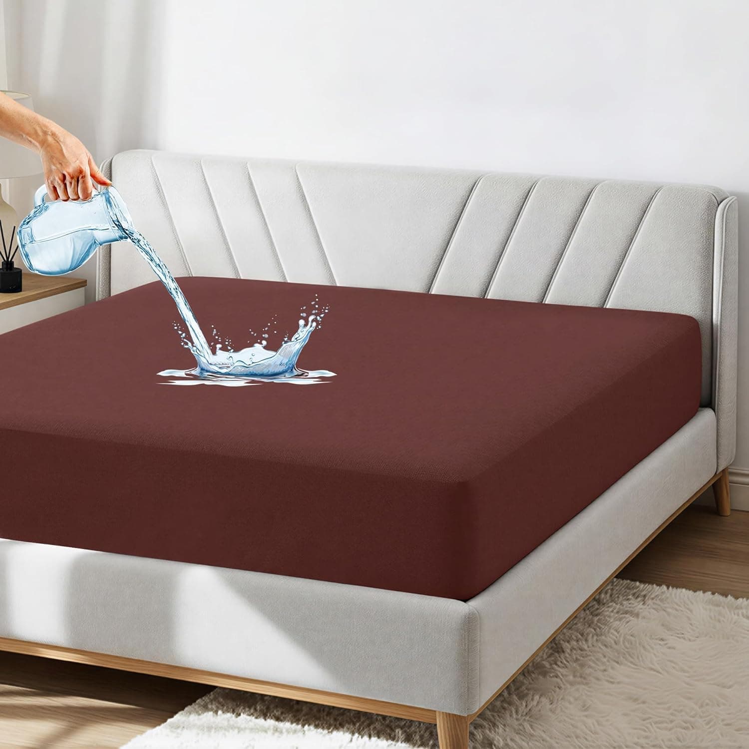 GADDA CO Waterproof Mattress Protector | Ultra Soft Cotton, Breathable & Hypoallergenic Fitted Bed Cover | Fits Up to 10 Inch Mattress | Coffee | King Size 72x84 Inch