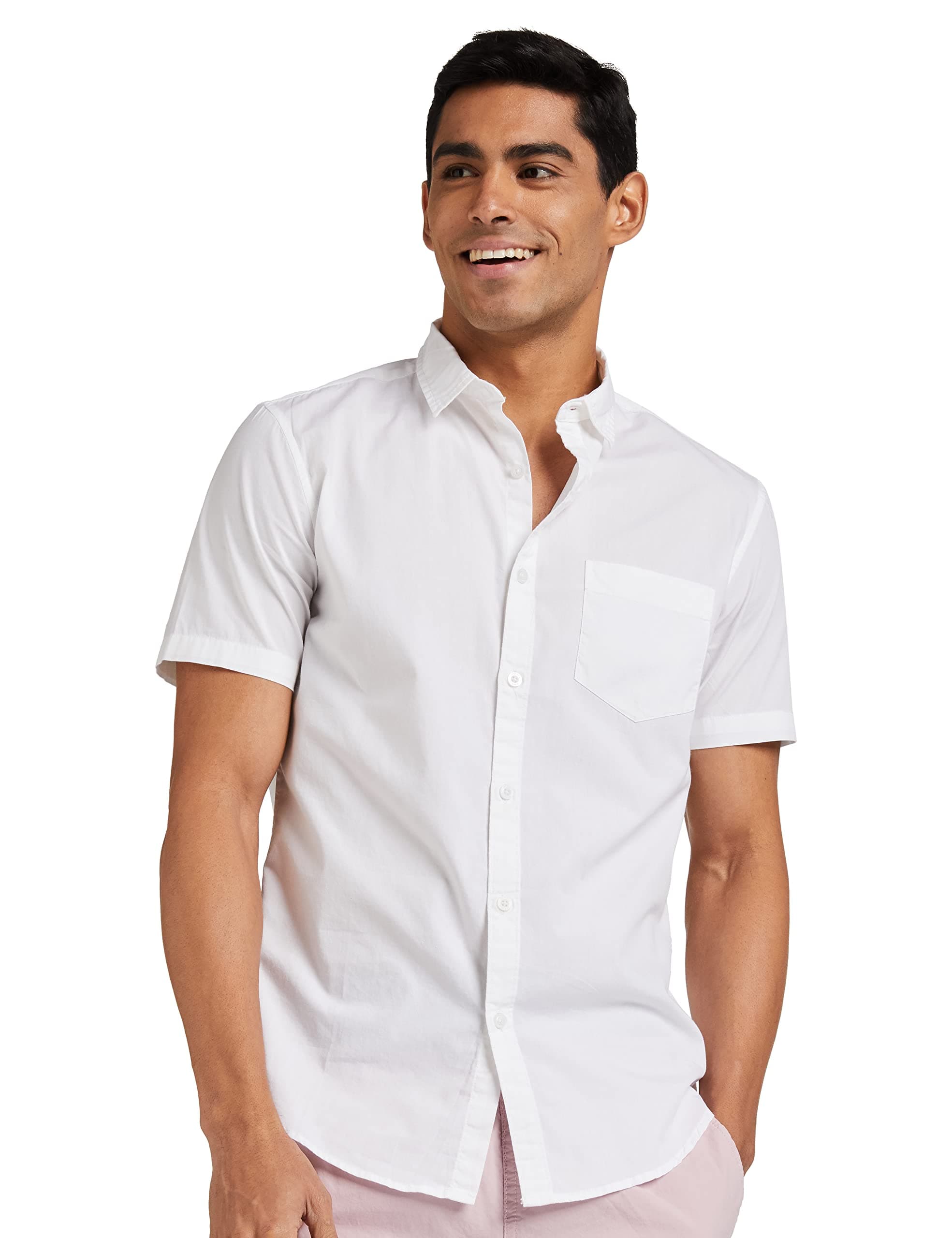 Amazon Brand - Symbol Men's Cotton Shirt | Casual | Plain | Half Sleeve - Regular Fit (Available in Plus Size) (White_L)