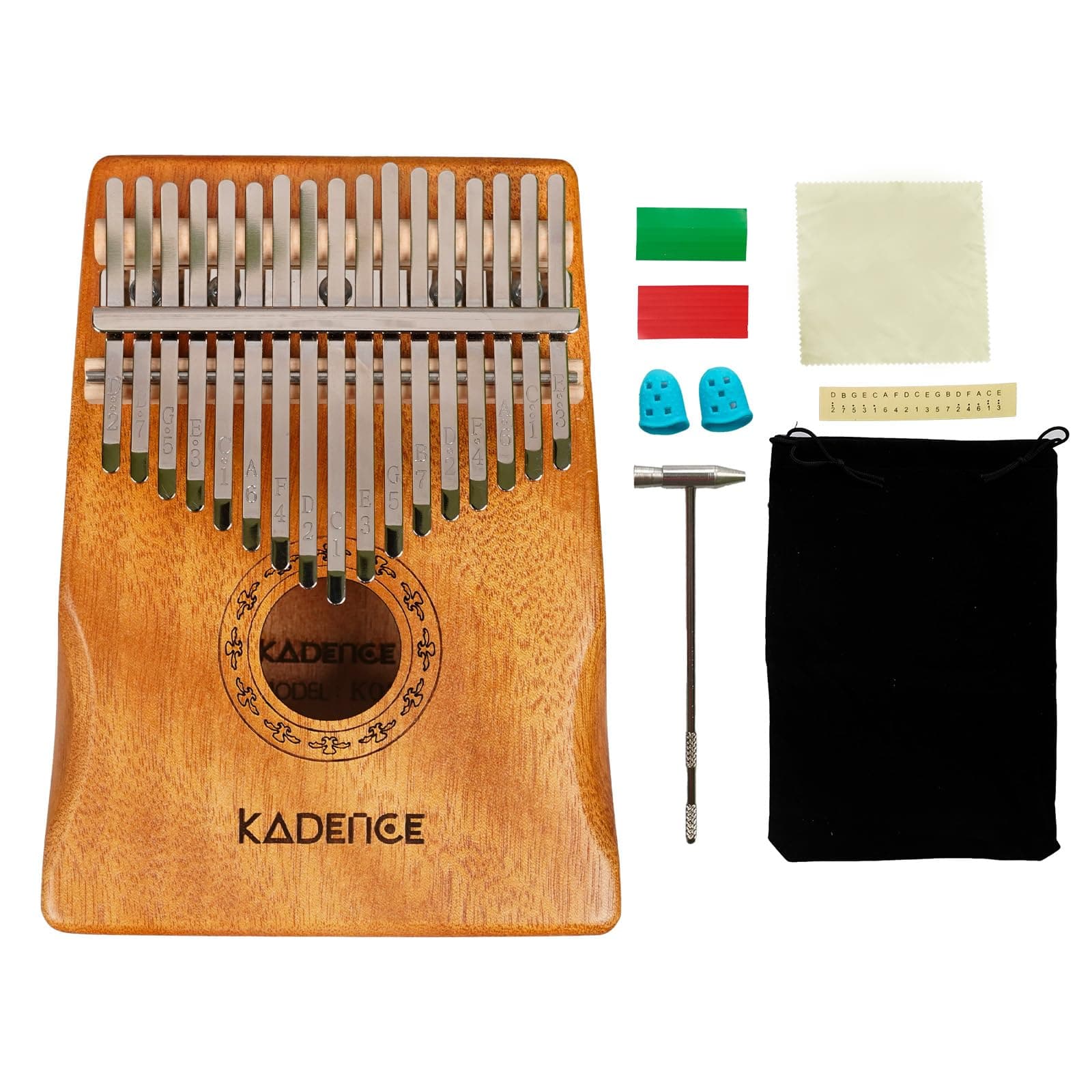 Kadence K17A 17-Key Kalimba | Mahogany Thumb Piano with Laser-Engraved Notes | C Major Keys | Armrest | Natural