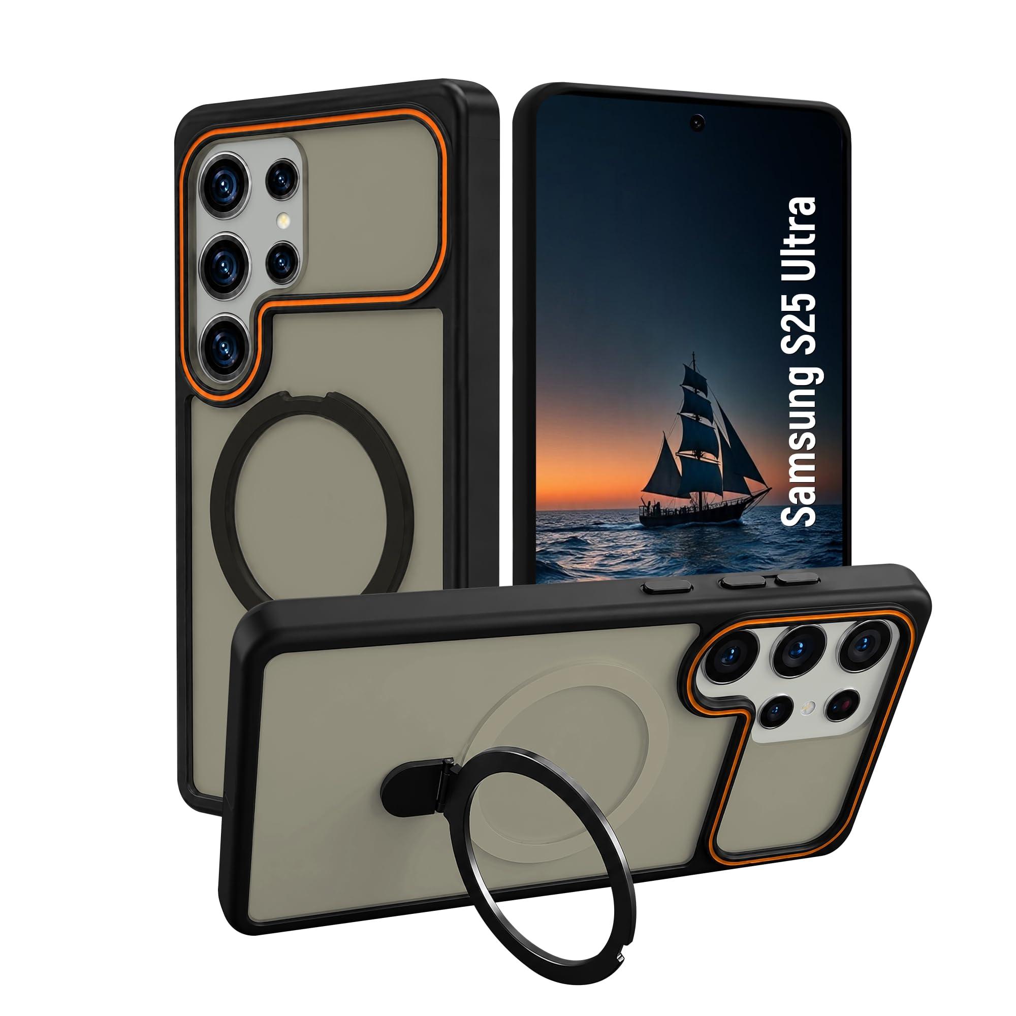 AIBEX Protective OStand Case Compatible for Samsung S25 Ultra 5G | Slim Shockproof Back Cover with Camera Lens Protection, Strong Magnetic Support & Anti-Slip Grip | Military Grade Drop Protection