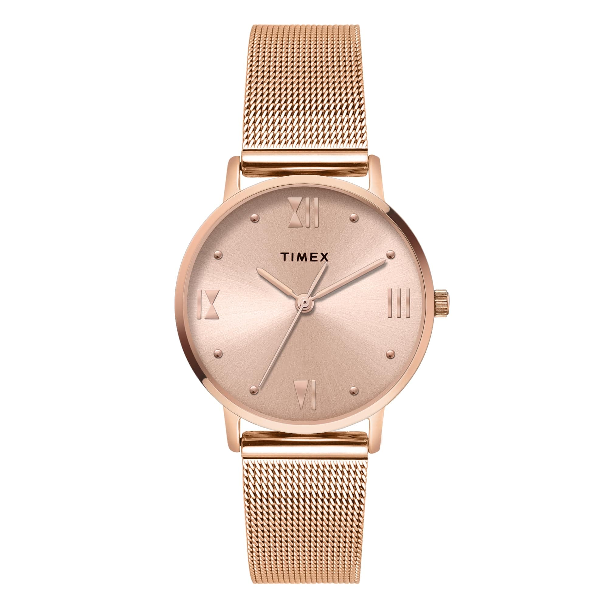 TIMEX Analog Watch for Women with Rose Gold Round Dial & Rose Gold Stainless Steel Bracelet Band Water Resistant Women's Wrist Watches - TWEL15624