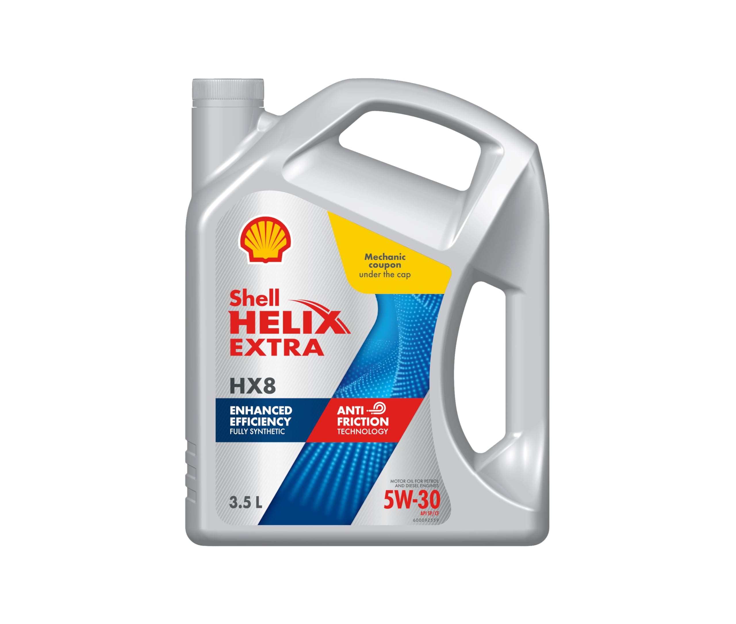 Shell Helix Extra 5W-30 API SP Fully Synthetic Oil for Petrol, Diesel & CNG Cars (3.5L), Enhanced Efficiency with Anti friction Technology