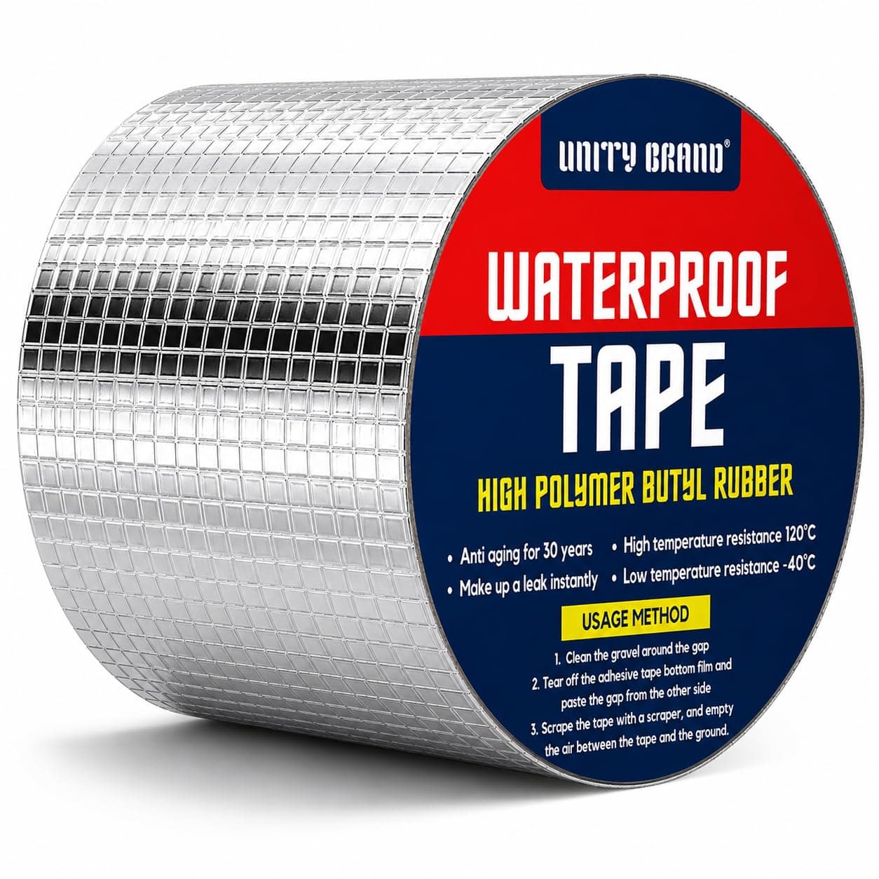 UB Unity Brand Waterproof Aluminium Tape for Roof Leakage, Heavy Duty Strong Adhesive Butyl Tape for Roof Leak, Water Tank, Window & Pipe Leakage Repair, Weatherproof Seal Tape (10 CM X 5 Meter)