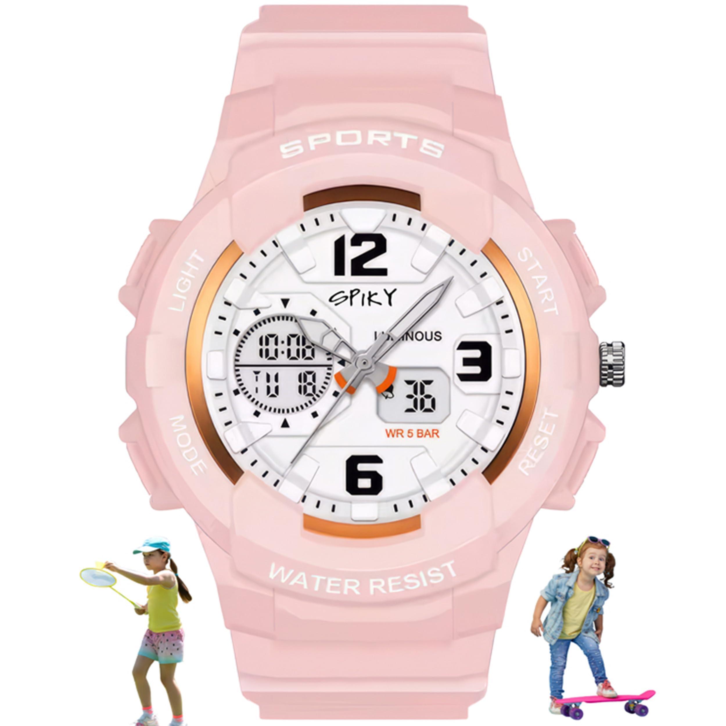 SPIKY Analog Digital Sports Watch for Kids (Pink) | Multifunctional, Dual Time & Luminous Display | Water-Resistant & Silicone Strap | Birthday Gift Analogue Watches for Girls & Boys | Age 2-14 Yrs