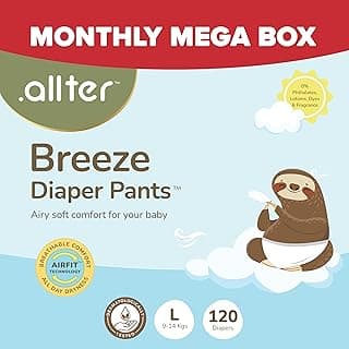 .allter Breeze Baby Diaper Pants - L Size (9-14 Kgs) | 120 Count, Pack of 4 | AirFit™ Technology for Breathable Comfort | Dermat Tested | 12-Hour Dryness, Super Soft & Absorbent with Wetness Indicator