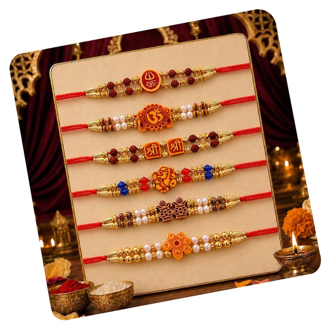 CraftVatika Rakhi Combo of 6 rakhi set for brother Bhai Bhabhi Kids with Best Wishes Greeting Card, set of 6 (Type 1)