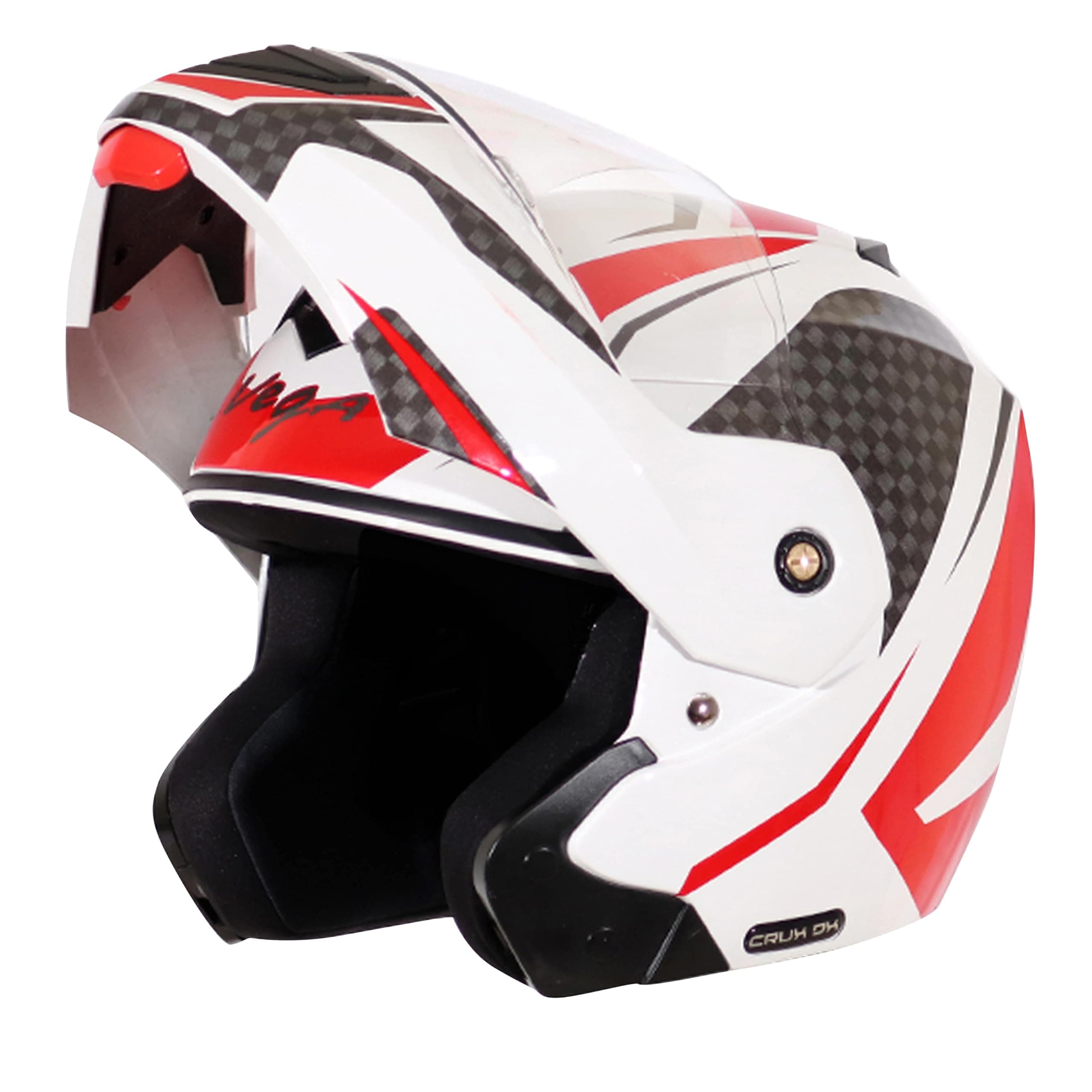 Vega Crux Dx Checks ISI Certified Gloss Smooth Finish Flip-Up Helmet for Men and Women with Clear Visor(White Red, Size:L)