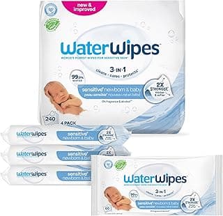 WaterWipes (Made in Ireland) Baby wipes, 4 pack (240 wipes), For sensitive skin, World's Purest Wipes (Imported), Just 2 ingredients, Certified by Allergy UK and Eczema association