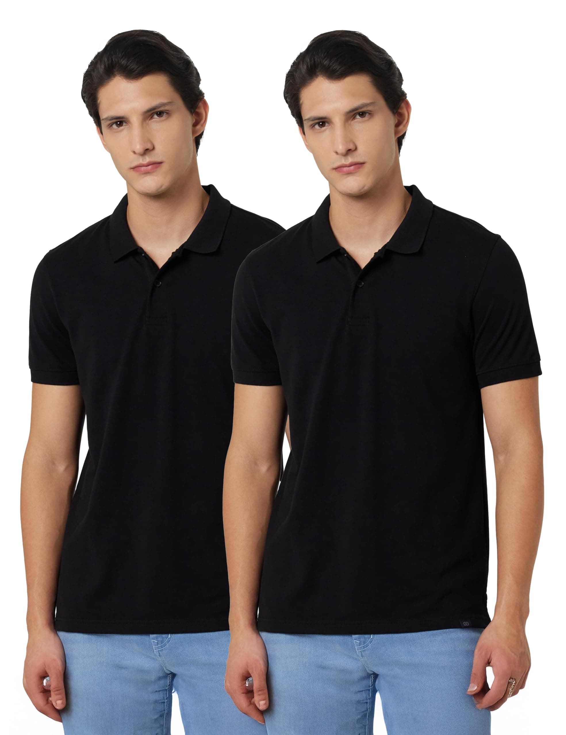 Amazon Brand - Symbol Men's Solid Cotton Rich Polo T Shirt | Collar Tshirts | Half Sleeves | Plain-Regular Fit PO-2_SYPLPC-PO2_Jet Black & Jet Black_2XL