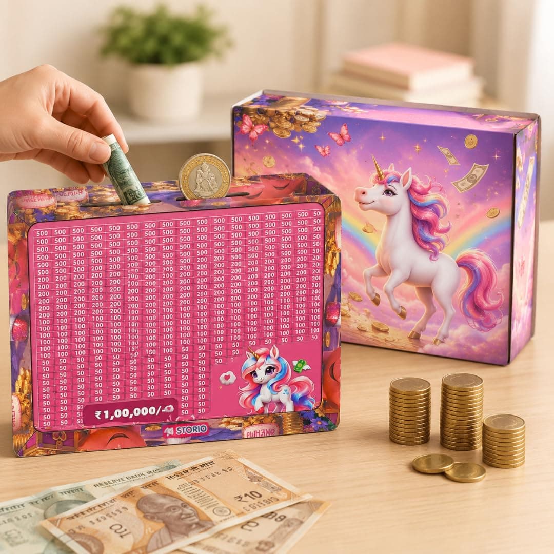 Storio Unicorn Wooden Piggy Bank with Counter for Kids & Adults, Money Saving Box, Wooden Coin Bank with Number Counter, Cash Savings Bank, Coin Collection Box for Home Office Decor