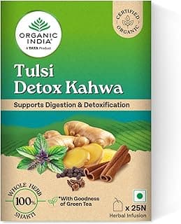A TATA Product - Organic India Tulsi Detox Kahwa - 25 Tea Bags, Helps Improve Digestion & Detoxification, Rich in Antioxidants, Made with Tulsi, Ginger, Clove, and Green Tea
