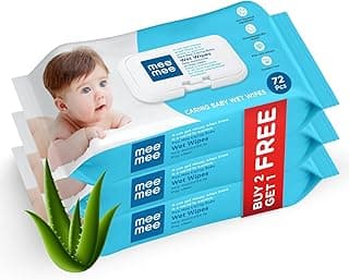 Mee Mee Wet Wipes for Baby Skin with Aloe Vera | 72 Wipes x Pack of 3-216 Wipes | Paraben Free, Fragrance Free, pH Balanced, Dermatologically Safe, Baby Wipes Combo | Pack Lid