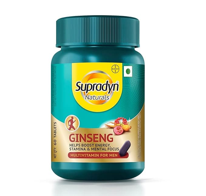 Supradyn Naturals Ginseng Multivitamin Tablet for Men - From India's No.1 Brand | Ginseng & Grapeseed Extract | 12 Vitamins, Zinc, Magnesium | Energy, Immunity, Stamina, Mental Focus | 60 Tablets | Veg