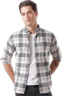 TURMS Men's Anti-Odor Casual Checks Shirt, Moisture Control and Wicking, Button Down Collar, Cool Tech Cotton Fabric, Full Sleeve