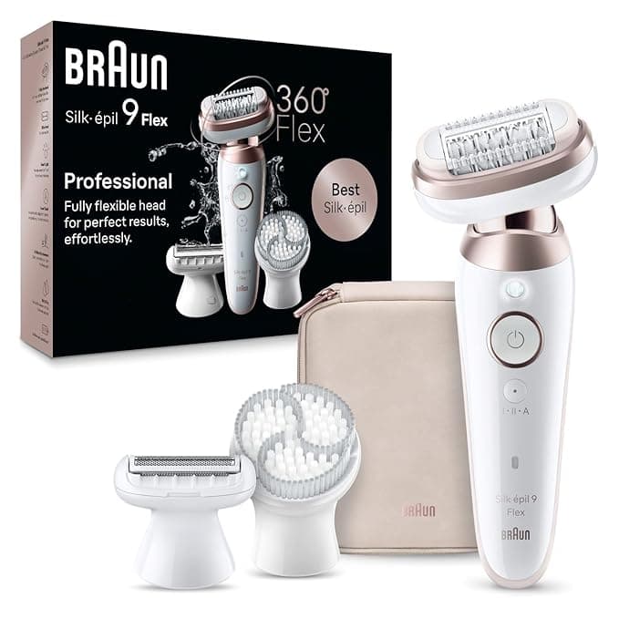 Braun Silk-Epil 9 Flex Epilator for Women, Fully Flexible Head, Anti-Slip Grip, SensoSmart Technology, Micro-Grip Tweezer, Deep Body Exfoliation Brush, Smooth Skin for Weeks, Ergonomic Handle